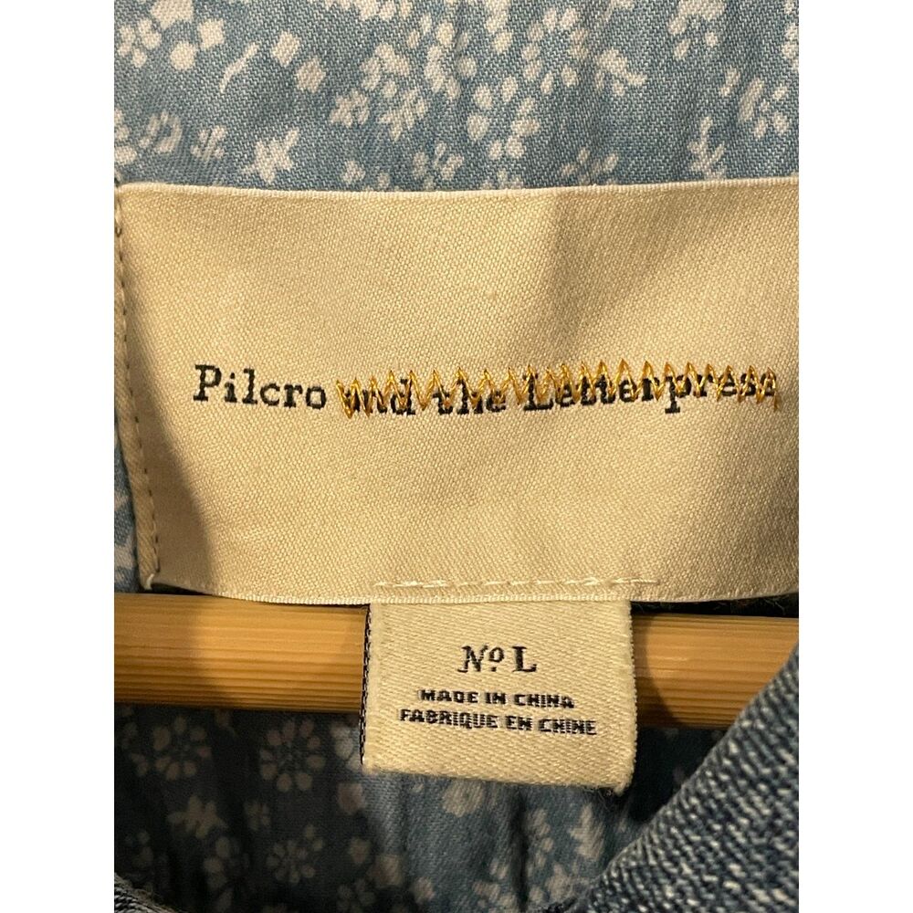 ~ Pilcro Lg Jean Jacket Cropped Denim Anthropologie Blue Raw Edge Stretch Large - Picture 9 of 14